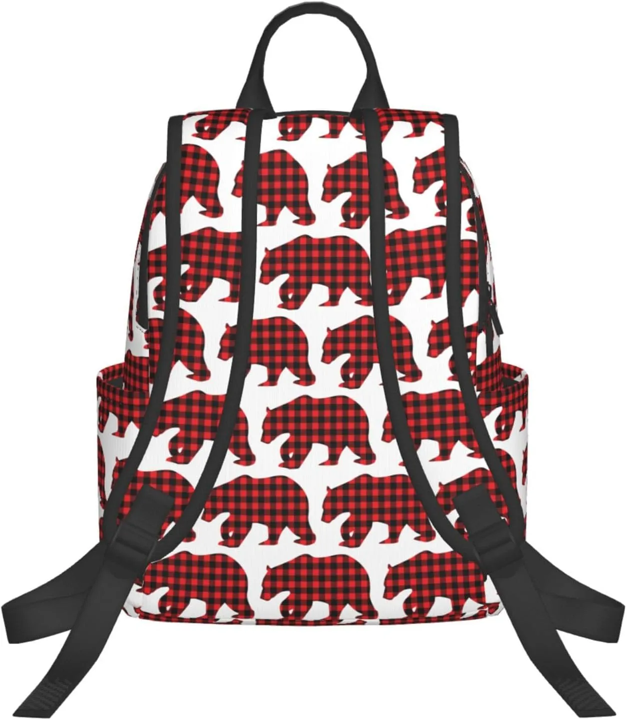 Black Red Buffalo Plaid Bears Casual Backpacks Large Capacity Laptop Backpack Sports Rucksack Travel Daypack Adjustable Shoulder Strap Work Bag for Outdoor Camping