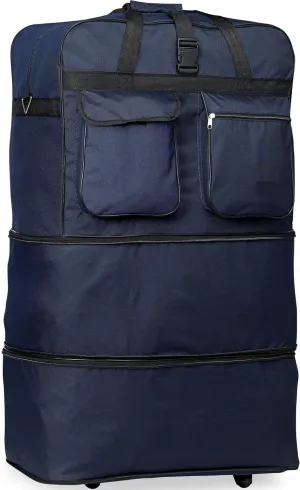 BLUE 30" Polyester Expandable Rolling Wheeled Duffel Bag, Spinner Suitcase, NEW