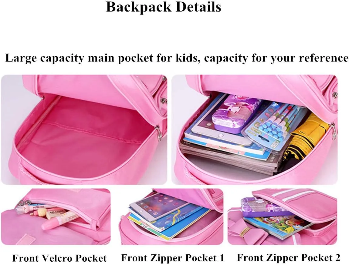 Bowknot Kids Girls Rolling Backpack Cute Carry-on Luggage with Wheels Trolly BookBag for School-2 Wheels