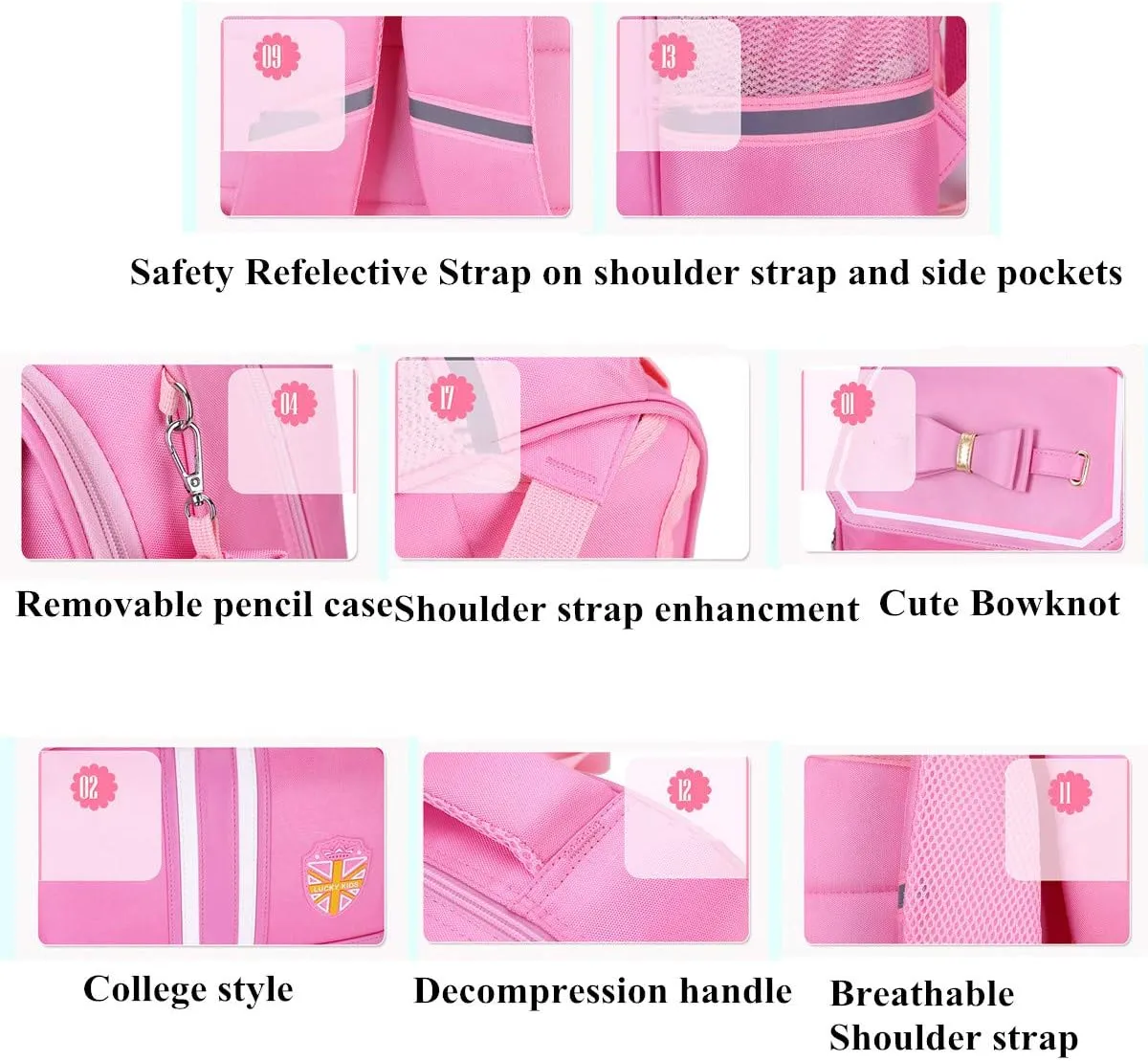 Bowknot Kids Girls Rolling Backpack Cute Carry-on Luggage with Wheels Trolly BookBag for School-2 Wheels