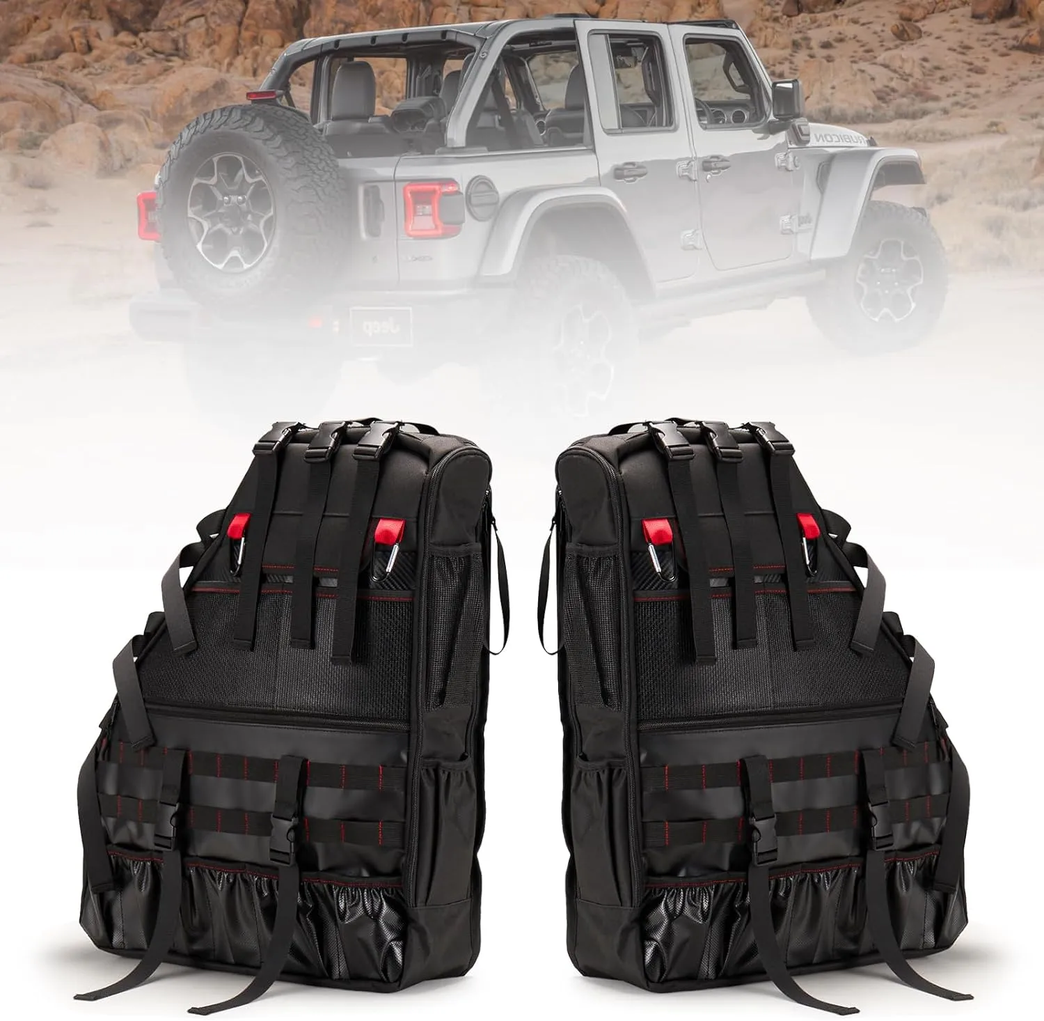 BUNKER INDUST 2 Pcs Roll Bar Storage Bag for 1997-2023 Jeep Wrangler JK TJ LJ & Unlimited JL 4-Door,Multi-Pockets Cargo Bag Saddlebag Tool Organizer,Black
