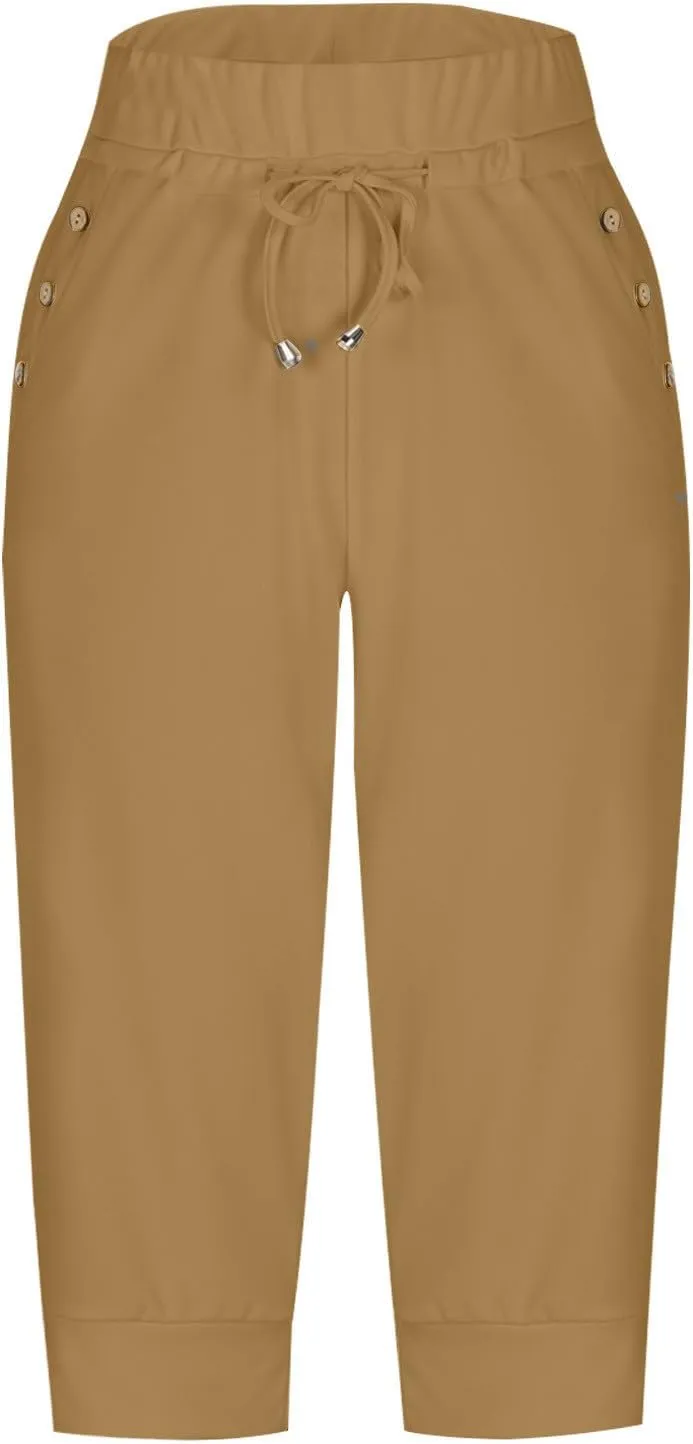 Capri Pants for Women High Waisted Drawstring Joggers Stretch Lightweight Casual Hiking Pant Capri with Pockets