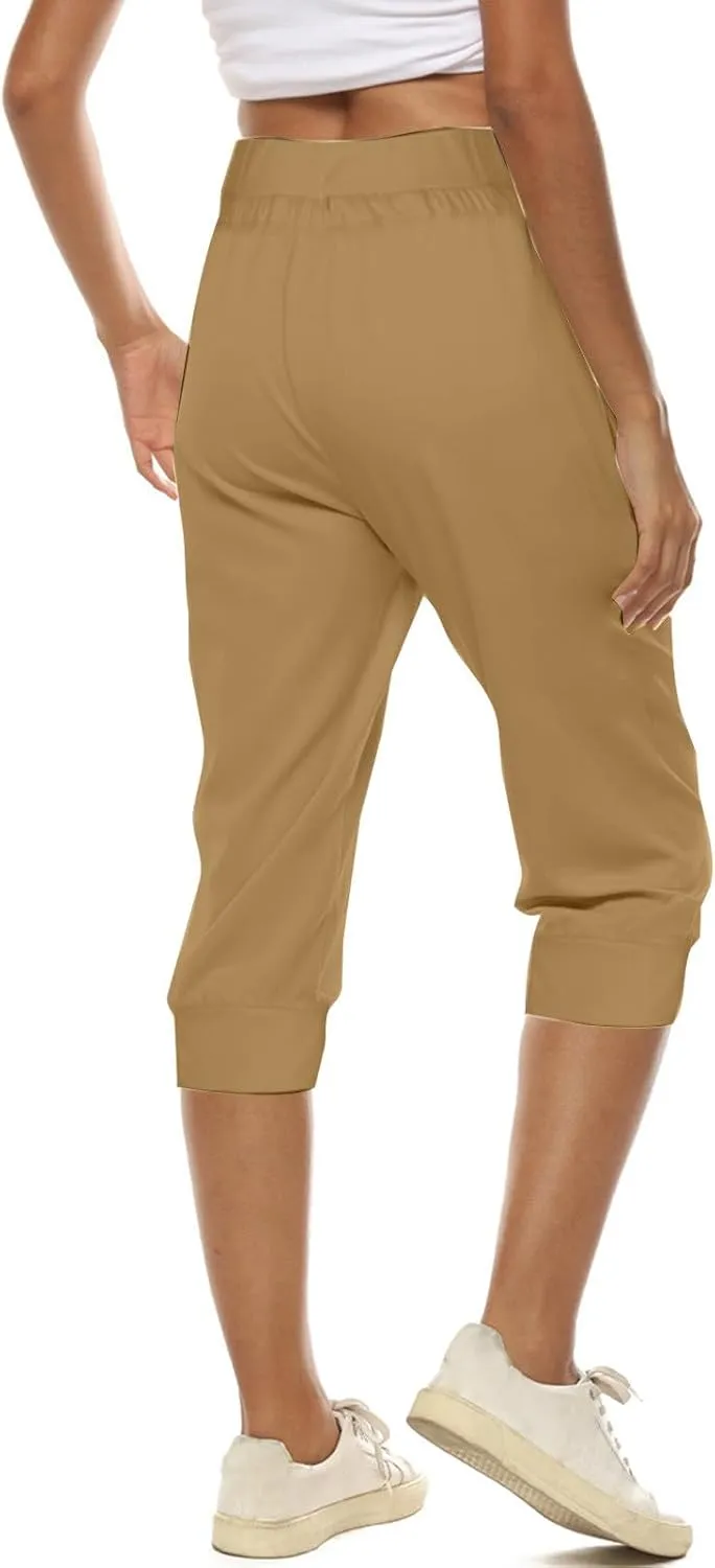 Capri Pants for Women High Waisted Drawstring Joggers Stretch Lightweight Casual Hiking Pant Capri with Pockets