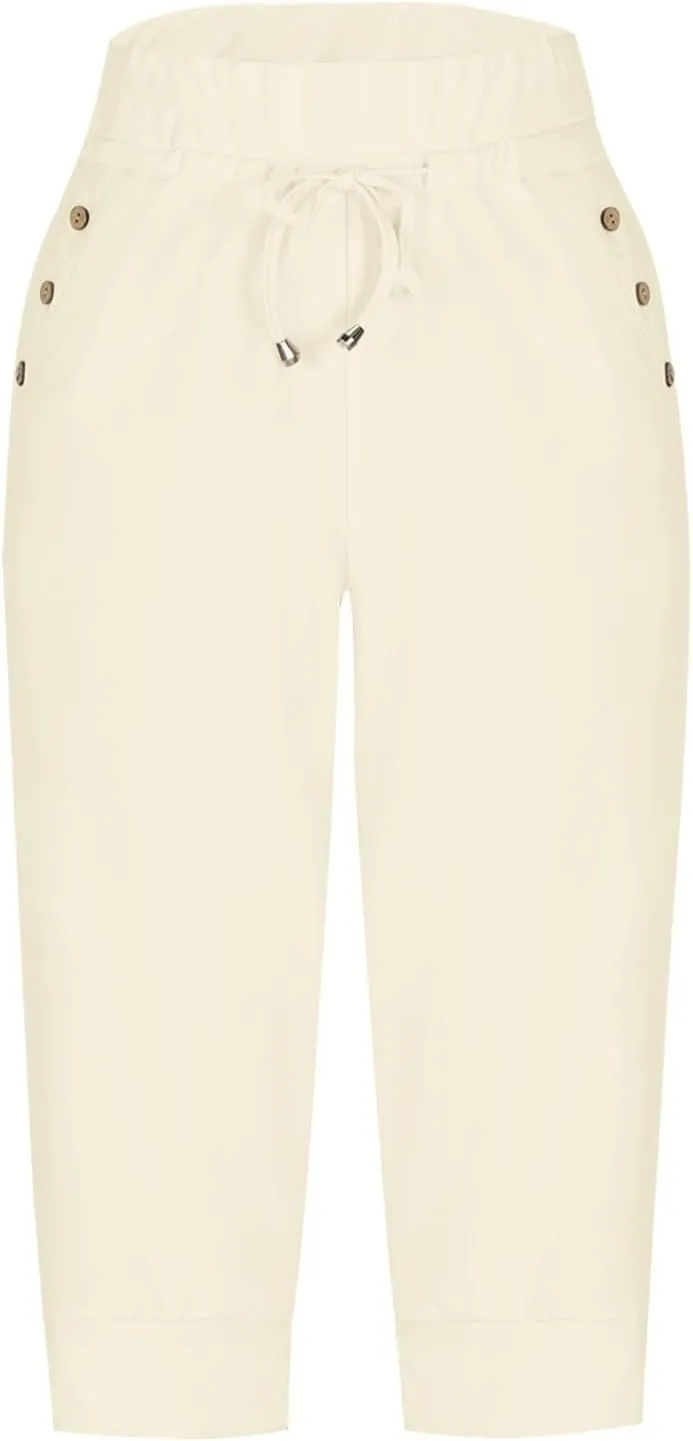 Capri Pants for Women High Waisted Drawstring Joggers Stretch Lightweight Casual Hiking Pant Capri with Pockets
