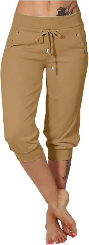 Capri Pants for Women High Waisted Drawstring Joggers Stretch Lightweight Casual Hiking Pant Capri with Pockets