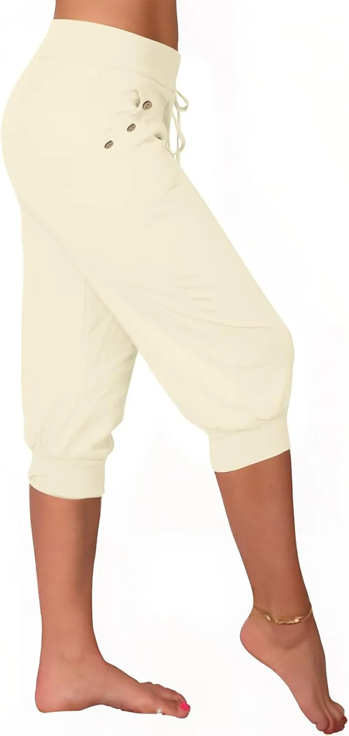 Capri Pants for Women High Waisted Drawstring Joggers Stretch Lightweight Casual Hiking Pant Capri with Pockets