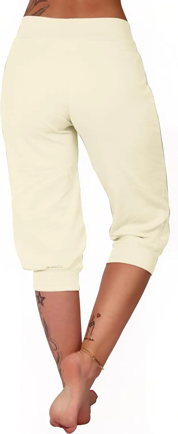 Capri Pants for Women High Waisted Drawstring Joggers Stretch Lightweight Casual Hiking Pant Capri with Pockets