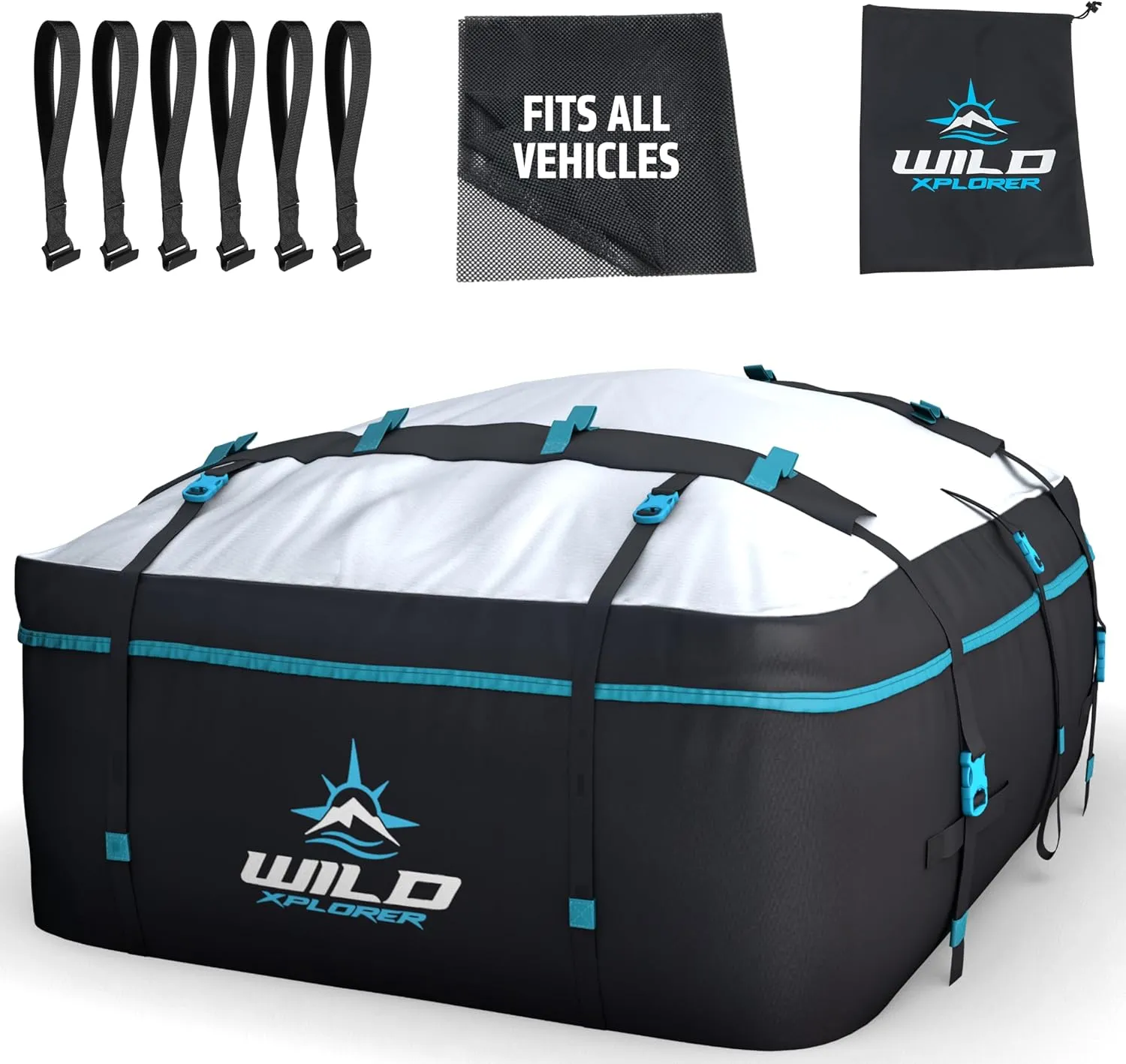 Car Rooftop Cargo Carrier Bag XL: 6 Suitcase Universal Car Top Carrier Without Roof Rack - Car Topper Luggage Carrier Waterproof - Car Roof Bag - Luggage Rack SUV -6 Hooks,Mat,Storage Roof Cargo Bag