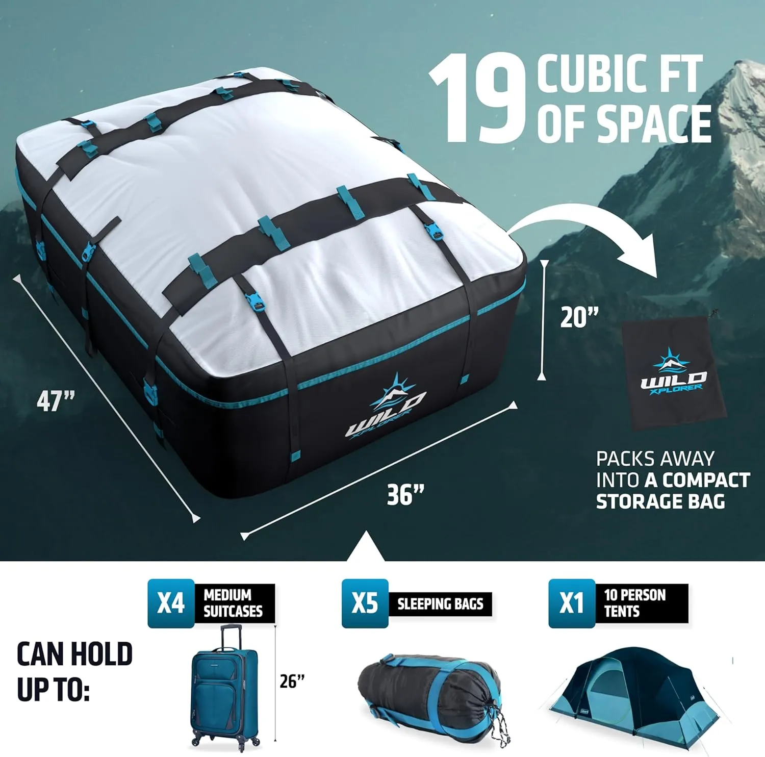 Car Rooftop Cargo Carrier Bag XL: 6 Suitcase Universal Car Top Carrier Without Roof Rack - Car Topper Luggage Carrier Waterproof - Car Roof Bag - Luggage Rack SUV -6 Hooks,Mat,Storage Roof Cargo Bag