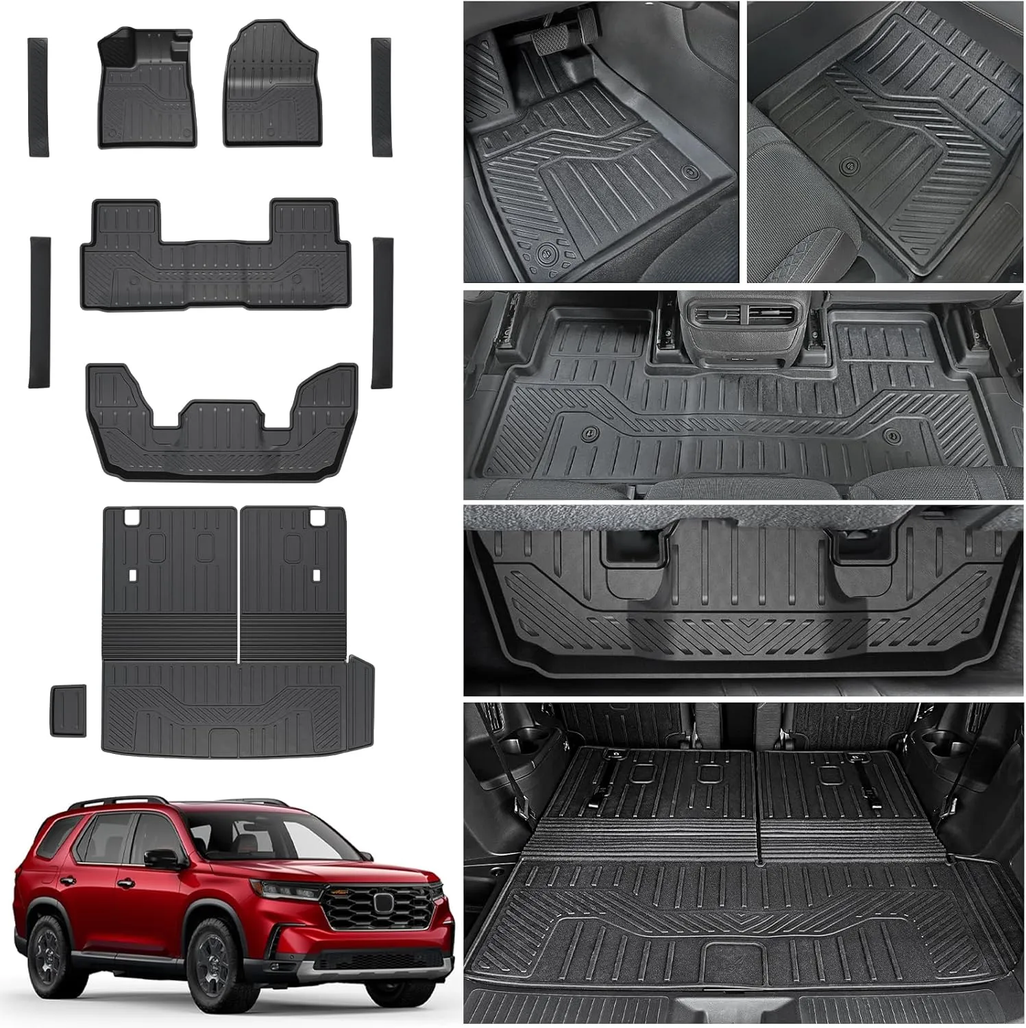 Cargo Mat for 2023-2025 Honda Pilot Floor Mats with Backrest Mat Cargo Liner Replacement for 2025 Honda Pilot Accessories Door Sill Protector Trunk Mat