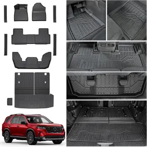Cargo Mat for 2023-2025 Honda Pilot Floor Mats with Backrest Mat Cargo Liner Replacement for 2025 Honda Pilot Accessories Door Sill Protector Trunk Mat