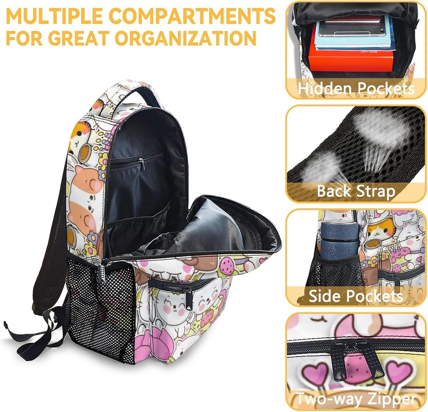 Cat Backpack for Girls Boys, 16 Inch Colorful Backpacks for School, Cute Lightweight Durable Bookbag for Kids