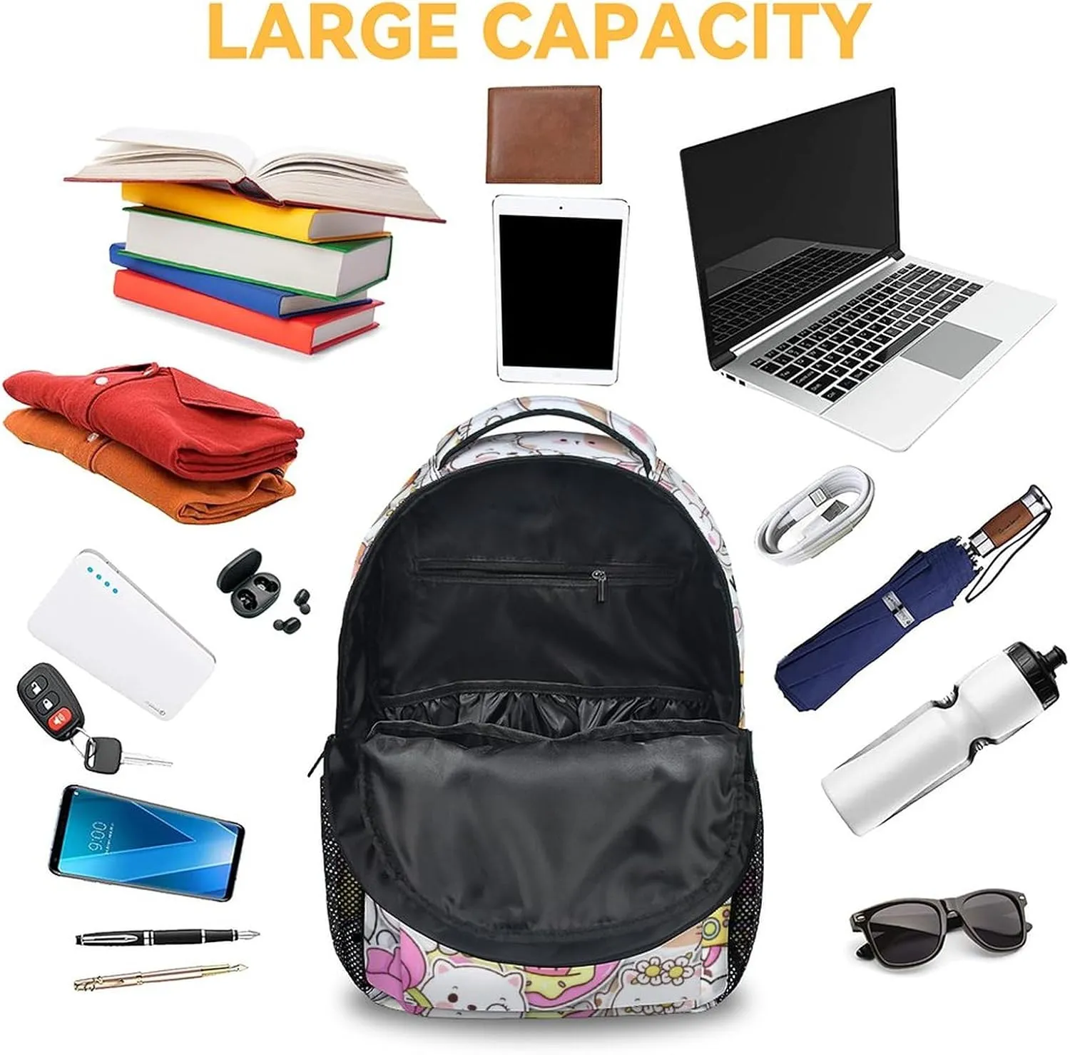 Cat Backpack for Girls Boys, 16 Inch Colorful Backpacks for School, Cute Lightweight Durable Bookbag for Kids