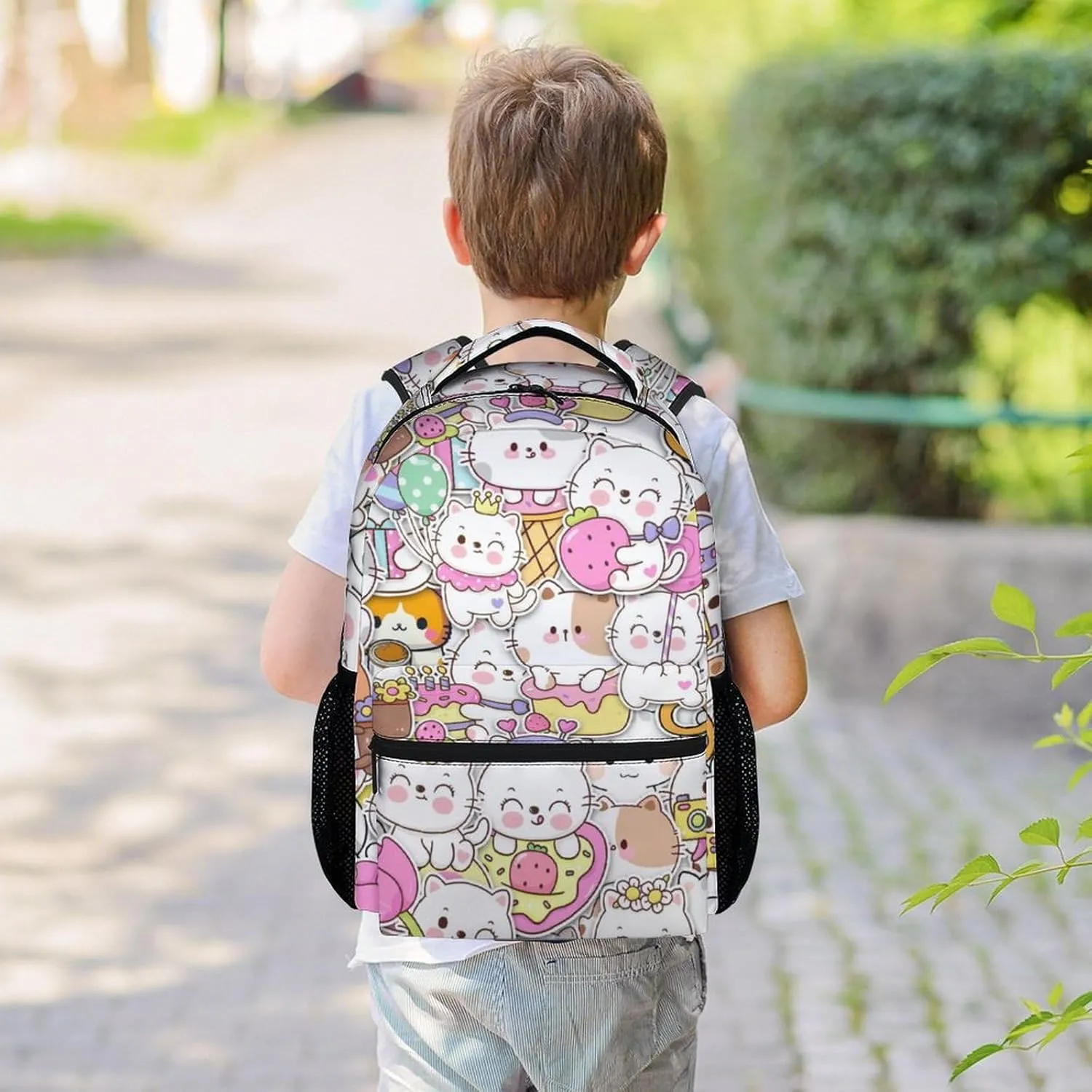Cat Backpack for Girls Boys, 16 Inch Colorful Backpacks for School, Cute Lightweight Durable Bookbag for Kids