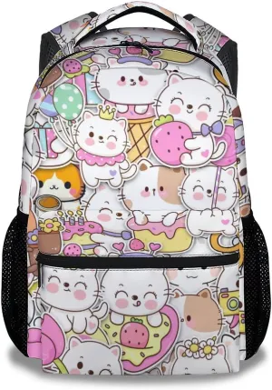 Cat Backpack for Girls Boys, 16 Inch Colorful Backpacks for School, Cute Lightweight Durable Bookbag for Kids