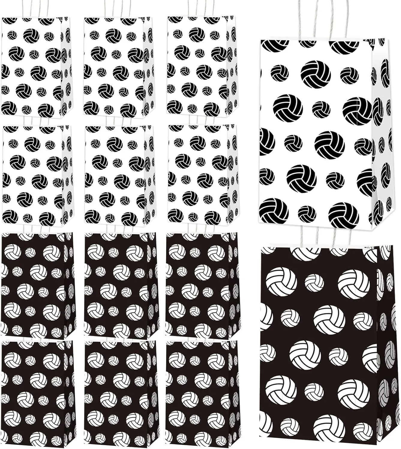 chiazllta 12 Pcs Volleyball Gift Bags for Team Volleyball Party Favor Snack Goody Treat Bag with Handle Volleyball Paper Bag Kraft Candy Bags for Sport Theme Birthday Party Decor Black & White