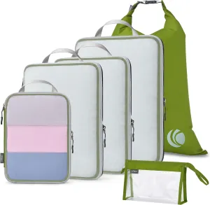 Cipway Compression Packing Cubes, See Through Mesh Luggage Organizer Bags, Travel Essentials for Carry on Suitcase with Laundry Bag and Clear Toiletries Bag（6 Pcs,Green）