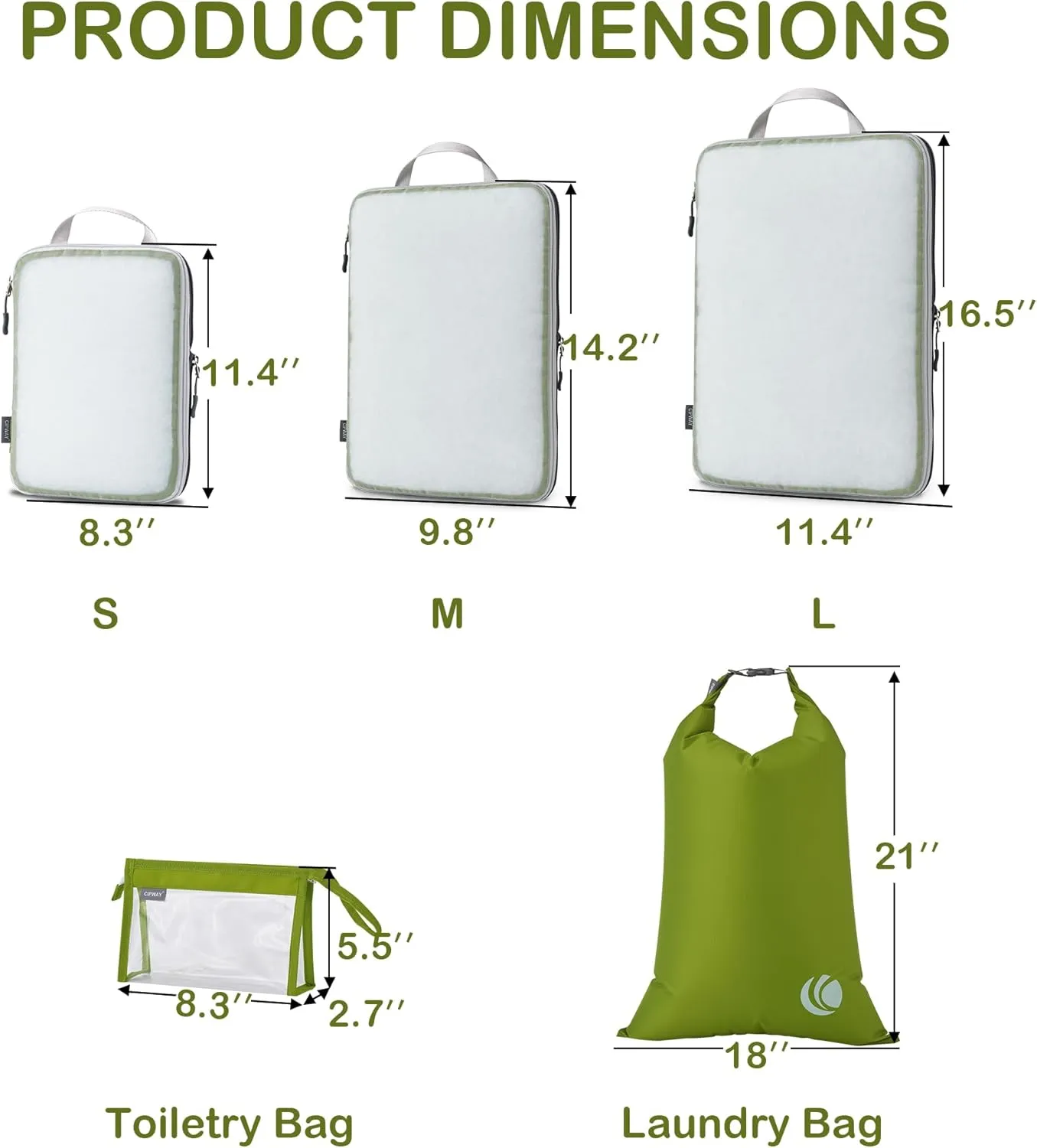 Cipway Compression Packing Cubes, See Through Mesh Luggage Organizer Bags, Travel Essentials for Carry on Suitcase with Laundry Bag and Clear Toiletries Bag（6 Pcs,Green）