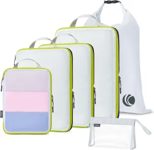 Cipway Compression Packing Cubes, See Through Mesh Luggage Organizer Bags, Travel Essentials for Carry on Suitcase with Laundry Bag and Clear Toiletries Bag（6 Pcs,White）