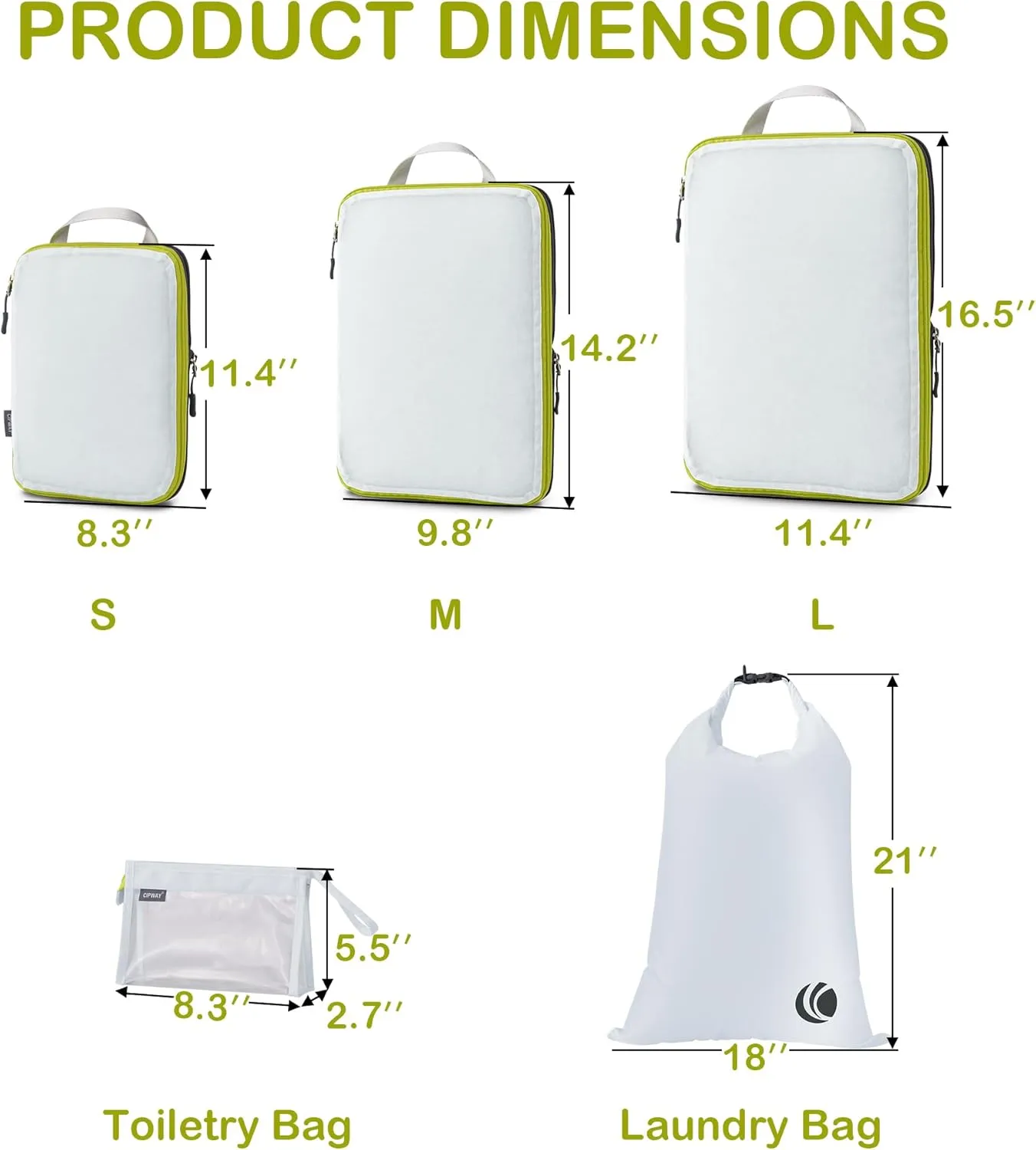 Cipway Compression Packing Cubes, See Through Mesh Luggage Organizer Bags, Travel Essentials for Carry on Suitcase with Laundry Bag and Clear Toiletries Bag（6 Pcs,White）