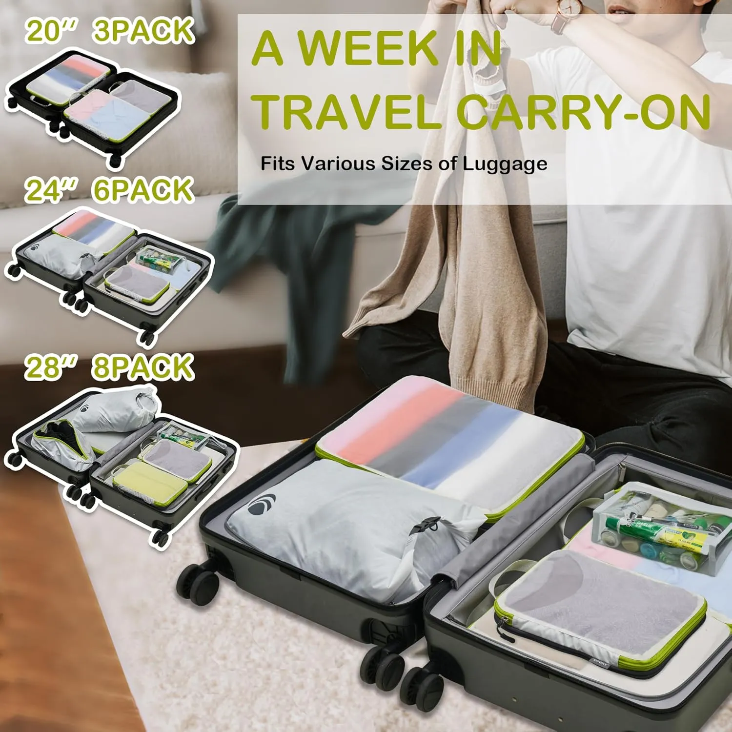 Cipway Compression Packing Cubes, See Through Mesh Luggage Organizer Bags, Travel Essentials for Carry on Suitcase with Laundry Bag and Clear Toiletries Bag（6 Pcs,White）