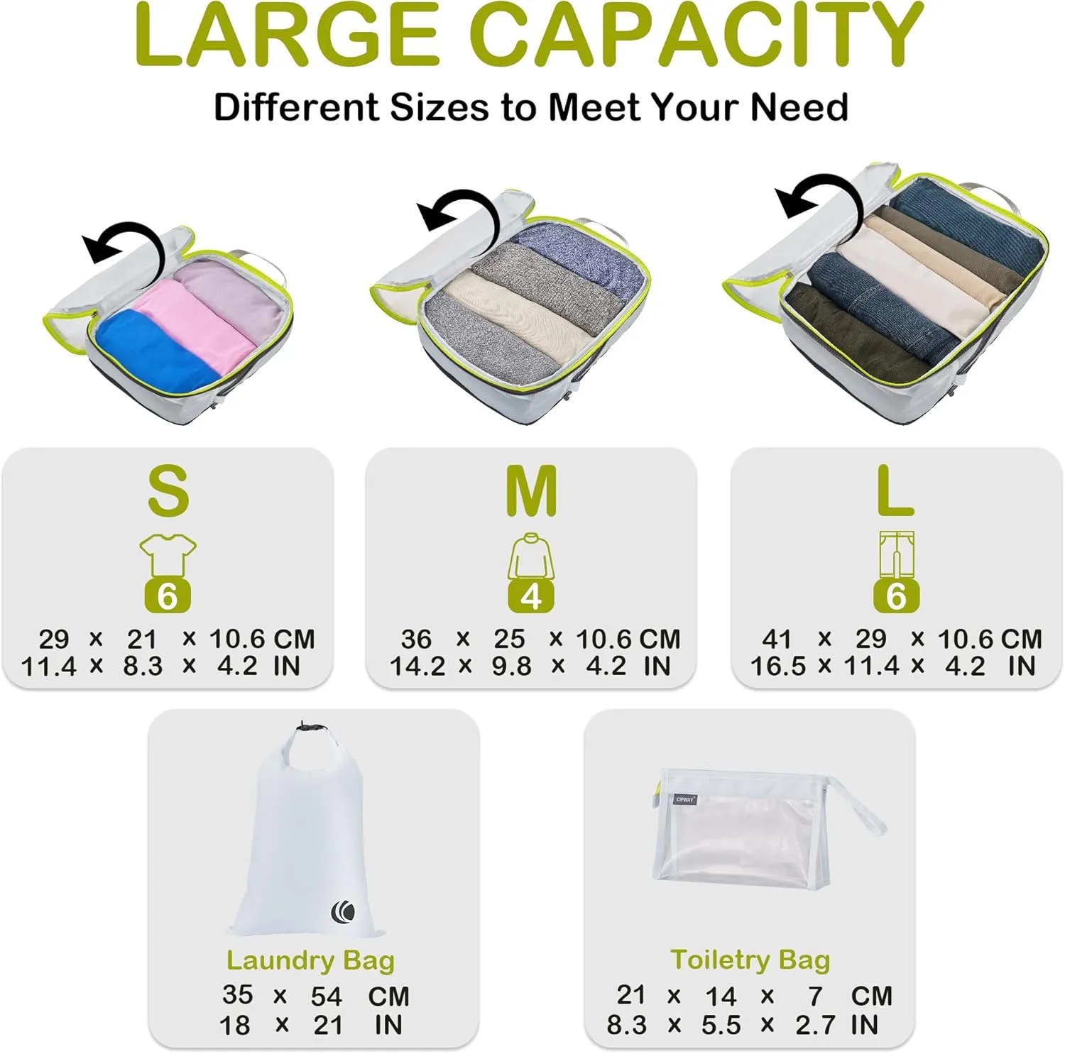 Cipway Compression Packing Cubes, See Through Mesh Luggage Organizer Bags, Travel Essentials for Carry on Suitcase with Laundry Bag and Clear Toiletries Bag（6 Pcs,White）