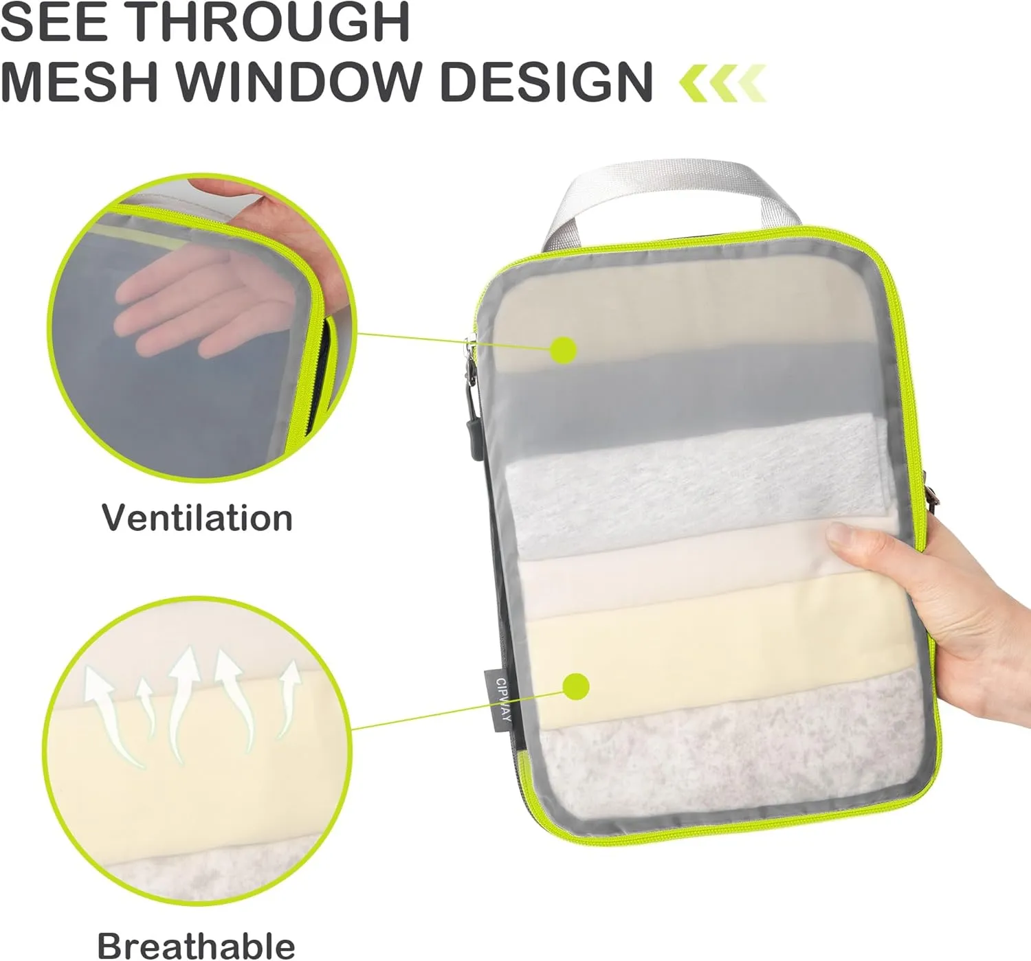 Cipway Compression Packing Cubes, See Through Mesh Luggage Organizer Bags, Travel Essentials for Carry on Suitcase with Laundry Bag and Clear Toiletries Bag（6Pcs,Black）