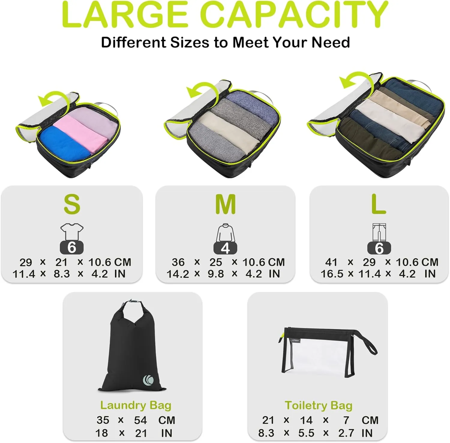 Cipway Compression Packing Cubes, See Through Mesh Luggage Organizer Bags, Travel Essentials for Carry on Suitcase with Laundry Bag and Clear Toiletries Bag（6Pcs,Black）