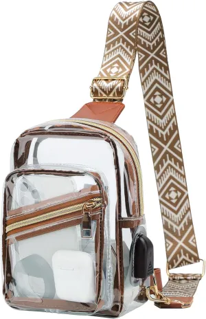 Clear Bags for Stadium Approved with USB Charging Port，Durable Waterproff Material Clear Crossbody Bags for Women，for Stadium Events，Office