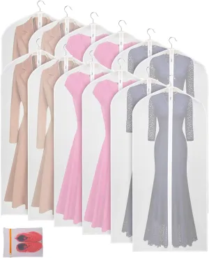 Clear Garment Bags Clothes Covers Protecting Dusts (set Of 12) For Storage Plastic Garment Bags Hanging Clothes Bags with Zipper Gown Garment Bag for Long Dresses - 24'' X 60''/12 Pack