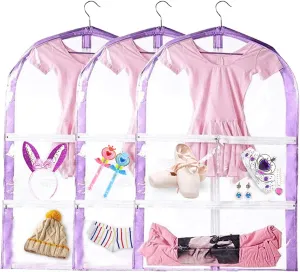 Clear Kids Dance Costume Garment Bag,3 Pack Garment Bags for Hanging Clothes,Garment Bag for Travel Storage,Dress Up Storage Bag for Children Girls