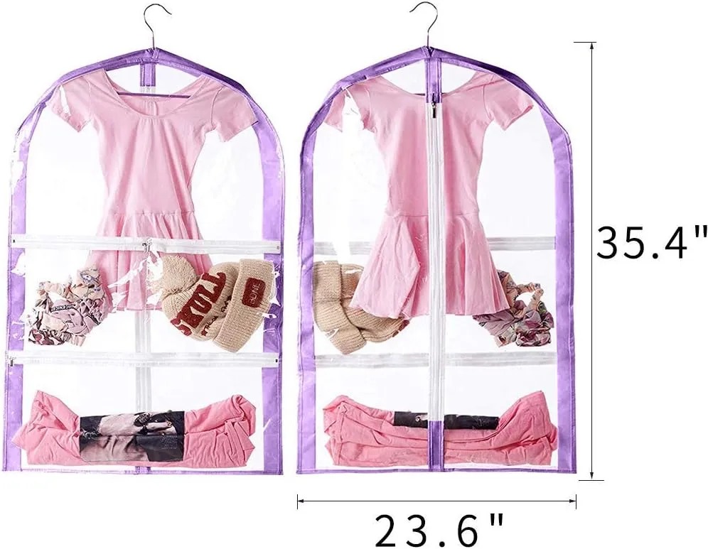 Clear Kids Garment Bags,3 Packs Garment Bag For Dance Costumes With Pockets,Foldable Garment Bags For Hanging Clothes Travel Storage,Dance Garment Bags For Dancers.35" Garment Dance Competition Bag