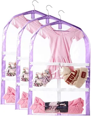 Clear Kids Garment Bags,3 Packs Garment Bag For Dance Costumes With Pockets,Foldable Garment Bags For Hanging Clothes Travel Storage,Dance Garment Bags For Dancers.35" Garment Dance Competition Bag