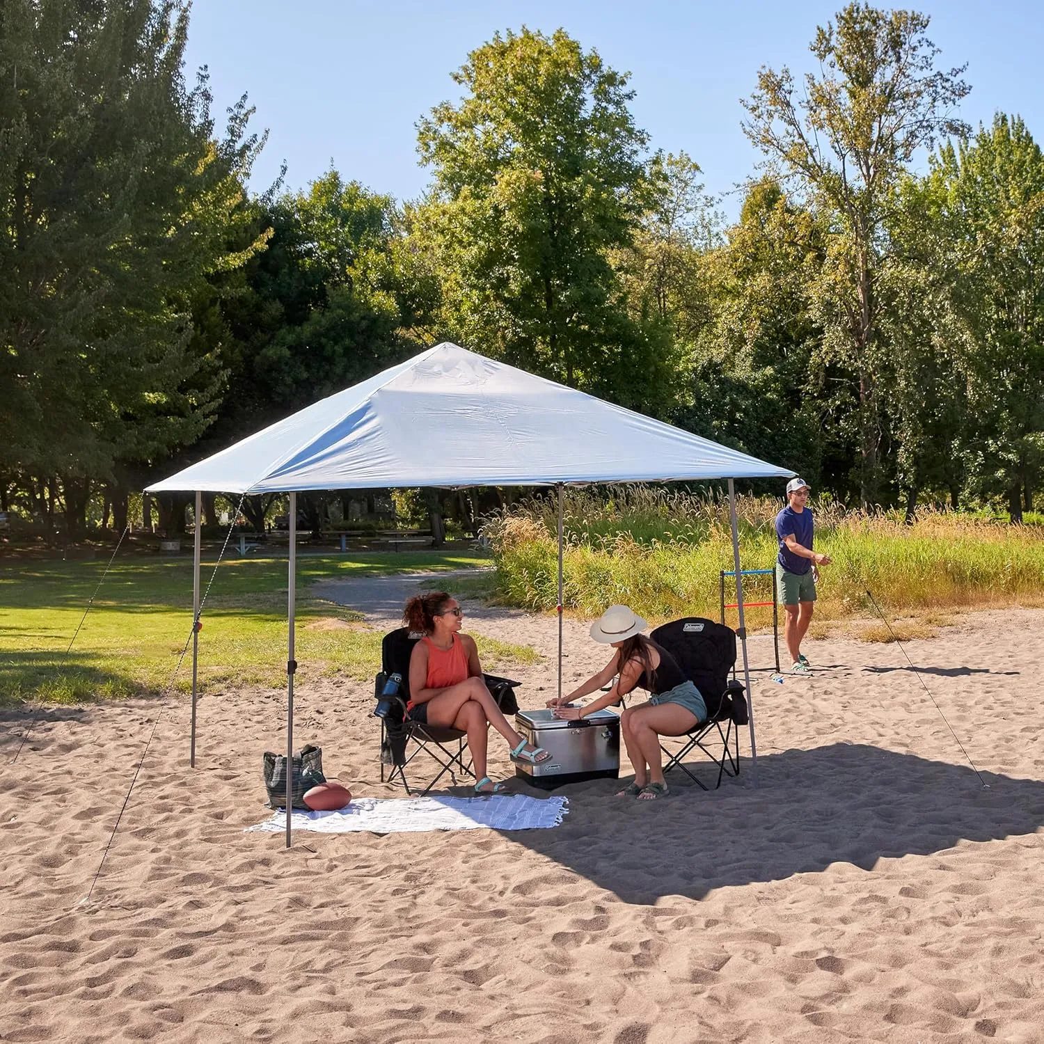 Coleman Oasis Lite Pop-Up Canopy Tent with Side Wall Attachment, 10x10ft Portable Shelter with Easy Setup & Takedown, Wheeled Carry Bag Included