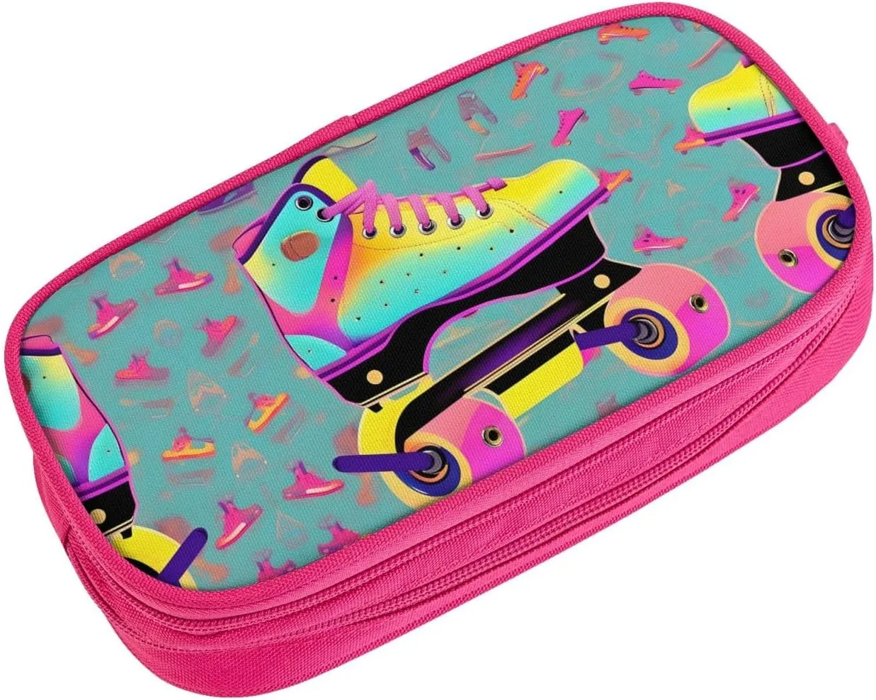 Colorful Roller Skates Print Pencil Cases Pen Box Stationery Makeup Bag, Desk Organizer For College Adults Women Men