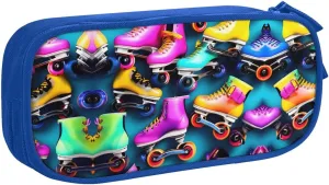 Colorful Roller Skates Print Pencil Cases Pen Box Stationery Makeup Bag, Desk Organizer For College Adults Women Men