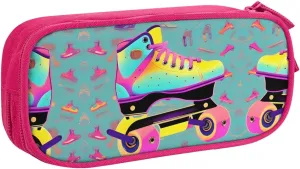 Colorful Roller Skates Print Pencil Cases Pen Box Stationery Makeup Bag, Desk Organizer For College Adults Women Men