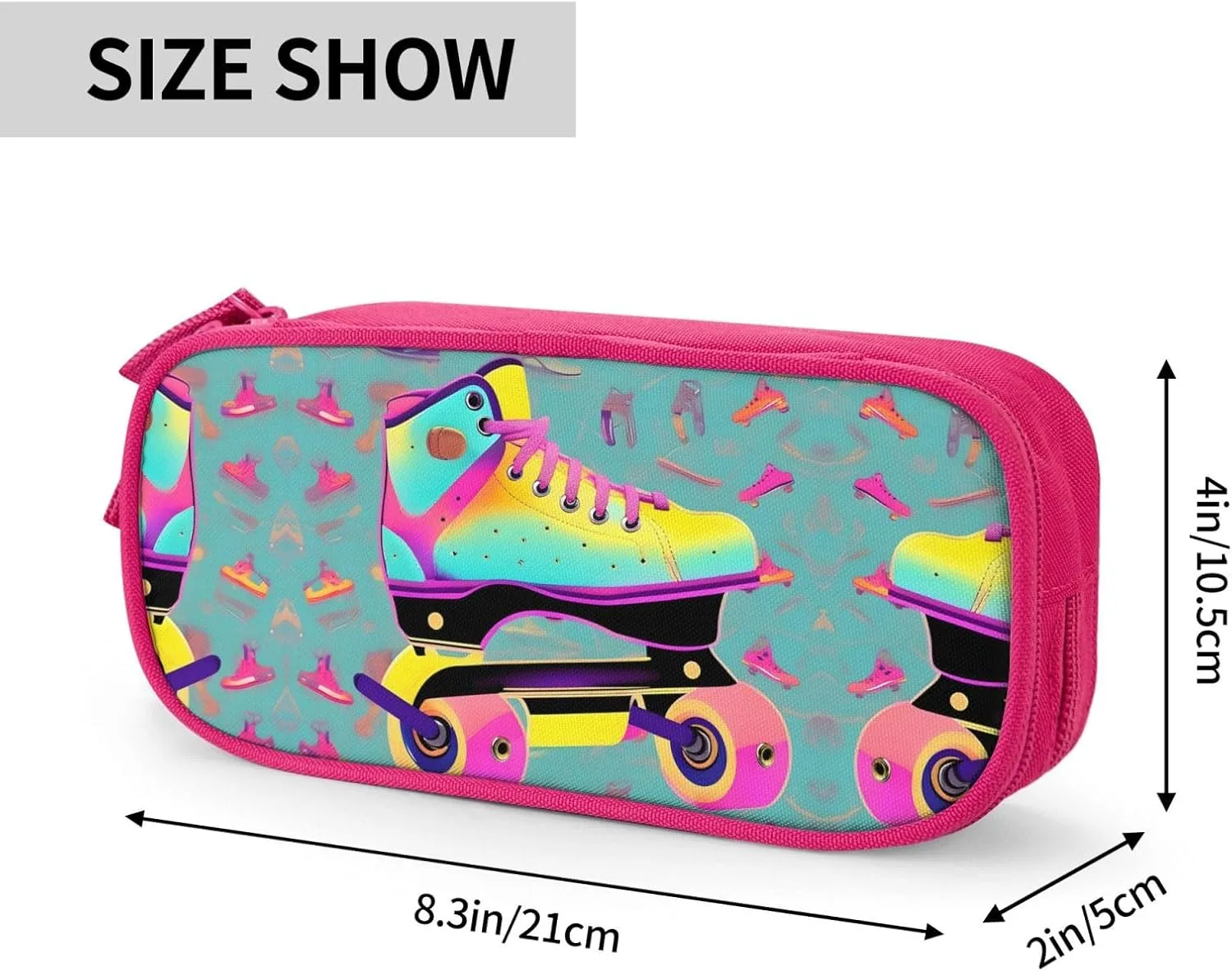 Colorful Roller Skates Print Pencil Cases Pen Box Stationery Makeup Bag, Desk Organizer For College Adults Women Men