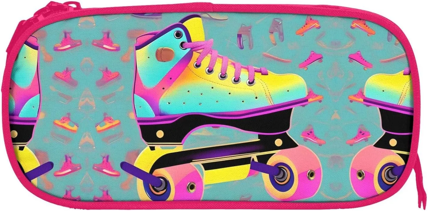 Colorful Roller Skates Print Pencil Cases Pen Box Stationery Makeup Bag, Desk Organizer For College Adults Women Men