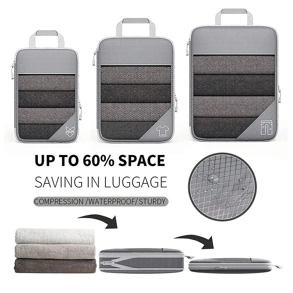 Compressed Travel Storage Organiser Package Grey (Set of 6)