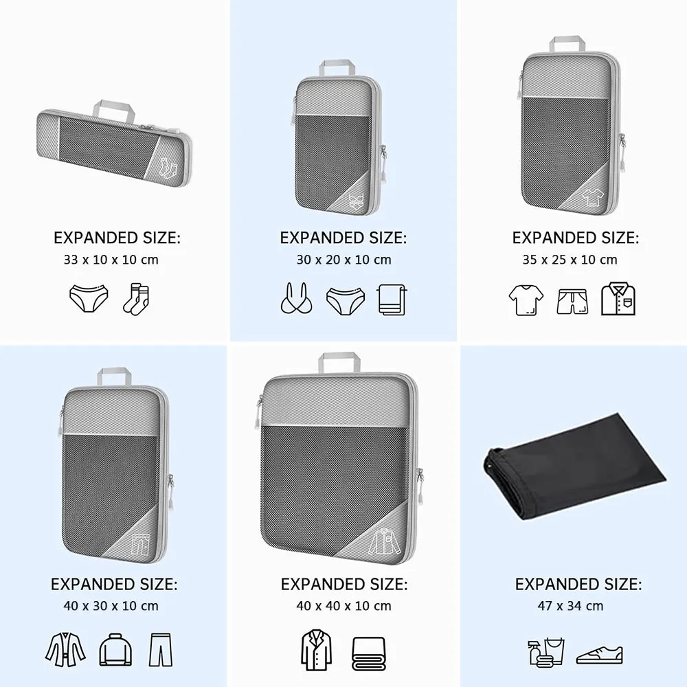 Compressed Travel Storage Organiser Package Grey (Set of 6)