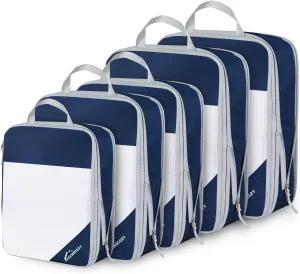 Compression Packing Cubes, 5 Set Packing Cubes for Travel Compression, Lightweight Compressible Package Organizer for Carry On and Suitcases, Navy