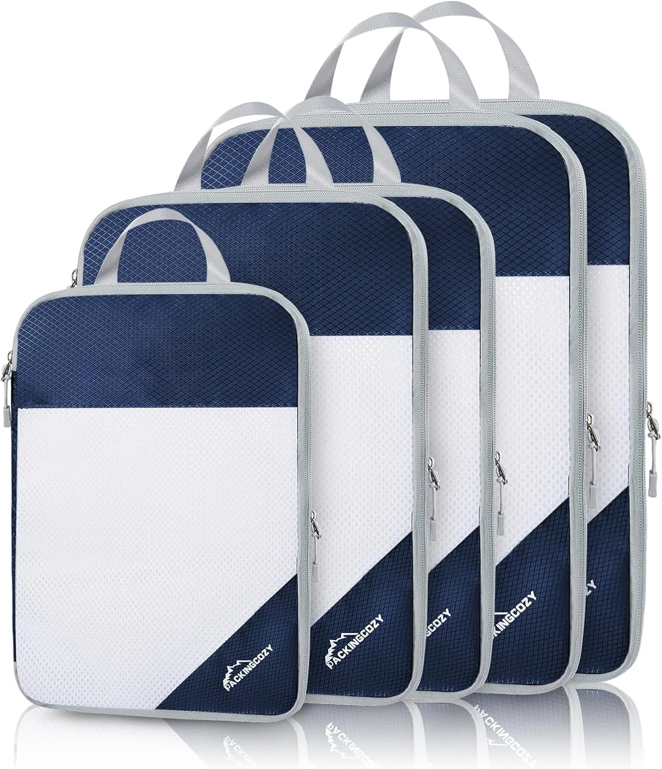 Compression Packing Cubes, 5 Set Packing Cubes for Travel Compression, Lightweight Compressible Package Organizer for Carry On and Suitcases, Navy