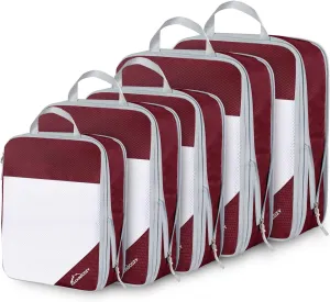 Compression Packing Cubes, 5 Set Packing Cubes for Travel Compression, Lightweight Compressible Package Organizer for Carry On and Suitcases, Wine