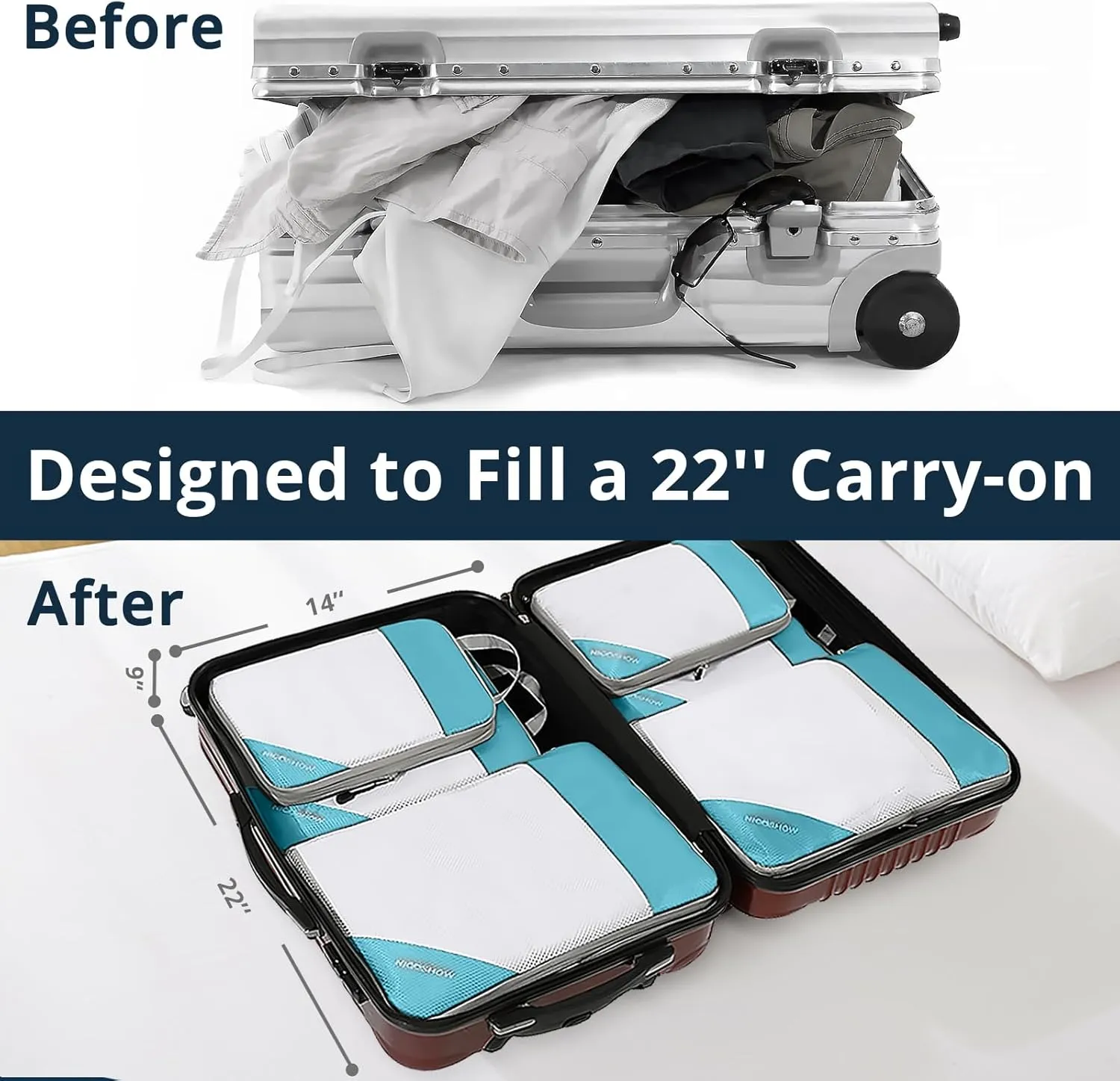 Compression Packing Cubes 6 Set, Compressible Space-Saving Packing Cubes for Travel - Compression Bags, Luggage Organizer, Travel Essentials for Women, Teal