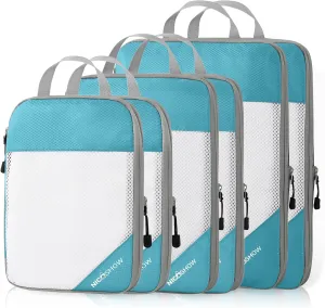 Compression Packing Cubes 6 Set, Compressible Space-Saving Packing Cubes for Travel - Compression Bags, Luggage Organizer, Travel Essentials for Women, Teal