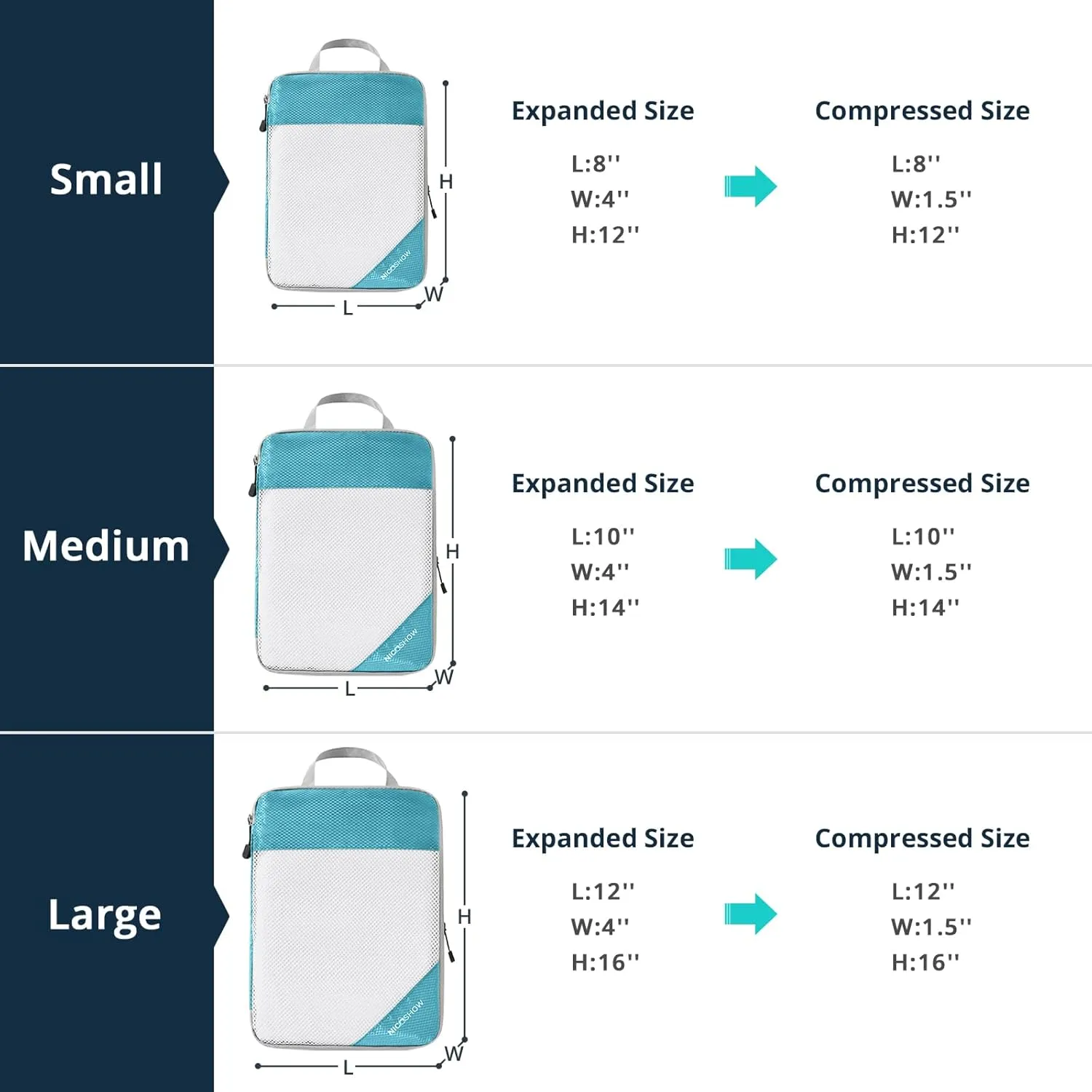 Compression Packing Cubes 6 Set, Compressible Space-Saving Packing Cubes for Travel - Compression Bags, Luggage Organizer, Travel Essentials for Women, Teal