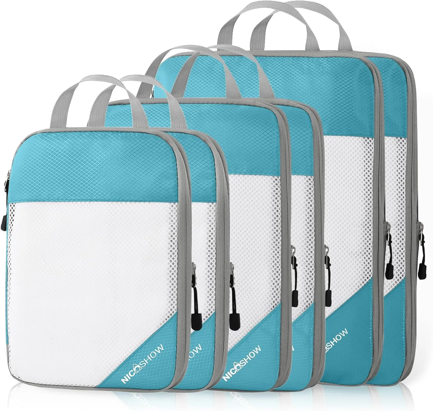 Compression Packing Cubes 6 Set, Compressible Space-Saving Packing Cubes for Travel - Compression Bags, Luggage Organizer, Travel Essentials for Women, Teal