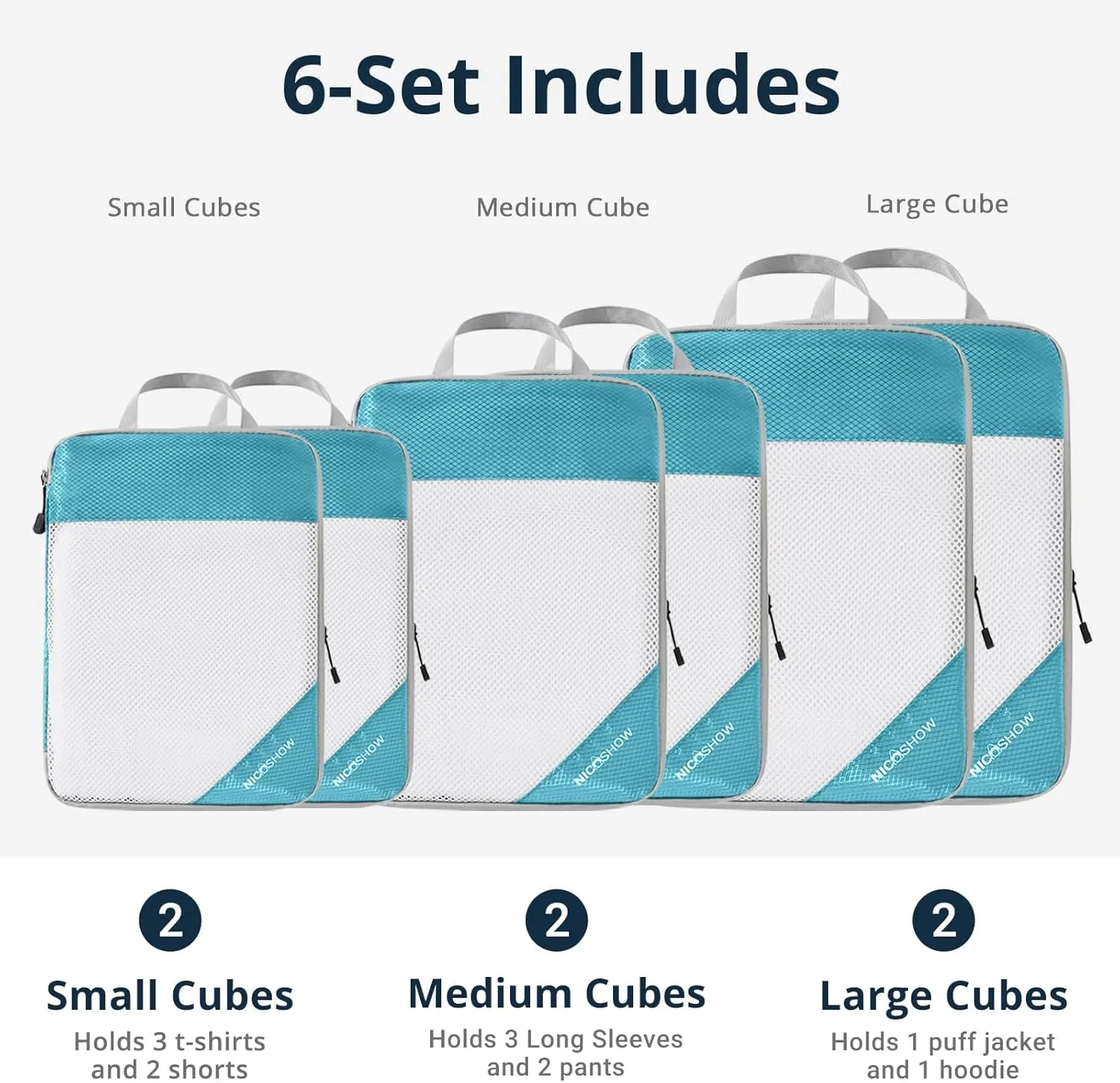 Compression Packing Cubes 6 Set, Compressible Space-Saving Packing Cubes for Travel - Compression Bags, Luggage Organizer, Travel Essentials for Women, Teal