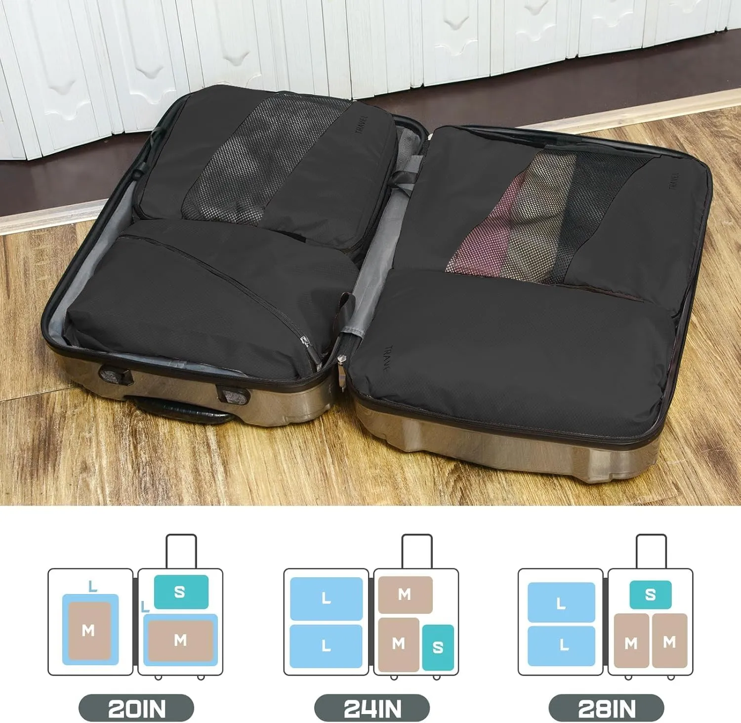 Compression Packing Cubes for Travel 6 Sets, Lightweight Vacation Travel Essentials, Travel Accessories for Suitcase Organizer Bags Set, Durable Luggage Organizer Travel Bags (black)